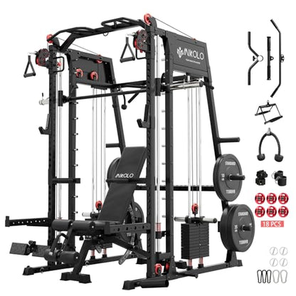 Mikolo M4 2.0 Smith Machine, All-in-One Home Gym Power Cage with LAT Pulldown & Cable Crossover, Squat Rack for Full Body Workouts
