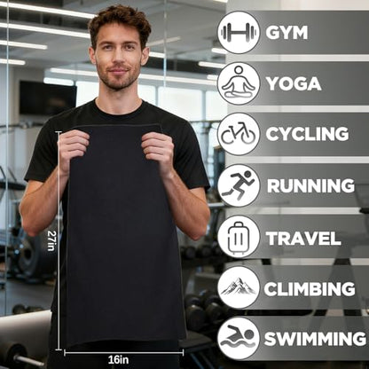 Microfiber Gym Towels for Working Out, Quickly Dry Yoga Towels for Men & Women Tennis, 16 Inch x 27 Inch, 6 Pack, Black - color: Black