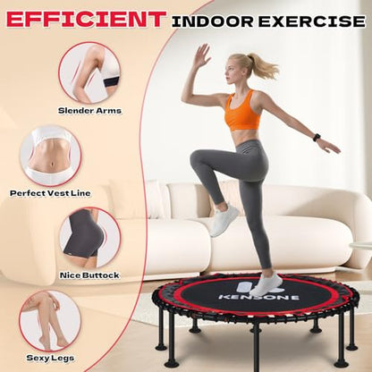 40/48" Foldable Rebounder Trampoline for Adults with Bungee, 450/550 LBS Quiet Indoor Mini Trampoline for Adults Fitness, Gym Workout, Home Exercise