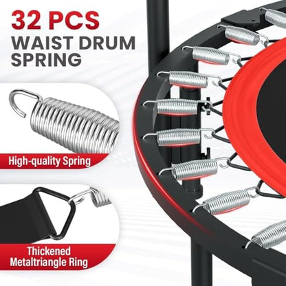 40" Foldable Mini Fitness Rebounder with Adjustable Foam Handle, Max Load 330lbs, Indoor Cardio Exercise Rebounder for Adults