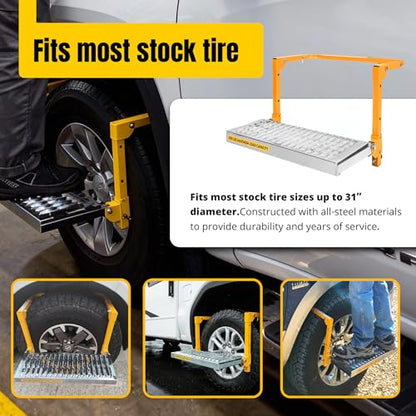 MAXXHAUL 50694 21-1/2" x 7.3" Adjustable Truck Tire Service Step with Non-Slip Platform Foldable 300-lb Capacity — Fits up to 31" Tire Diameter