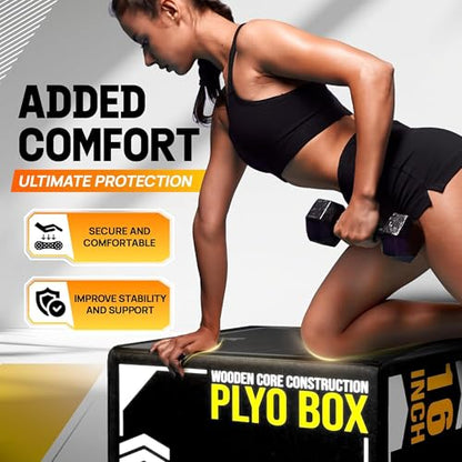 Yes4All 3-in-1 Soft-Padded Plyo Box With Wooden Core, Non-Slip Multi-Use Cushioned Plyometric Jump Box with Vinyl Cover for Jumping, Conditioning, Strength Training