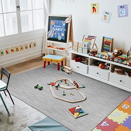 Patelai 32 Pcs Interlocking Foam Mats, 11.8 x 11.8 Inch Wood Grain Foam Floor Tiles, EVA Puzzle Play Mat for Kids Playroom, Nursery, Home Gym, Bedroom, Grey