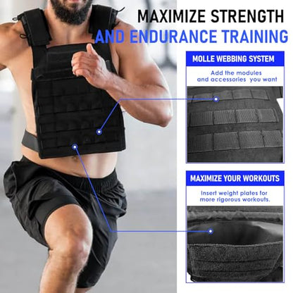 Tactical Weighted Vest for Men and Women Strength Training Running Workout - color: Black