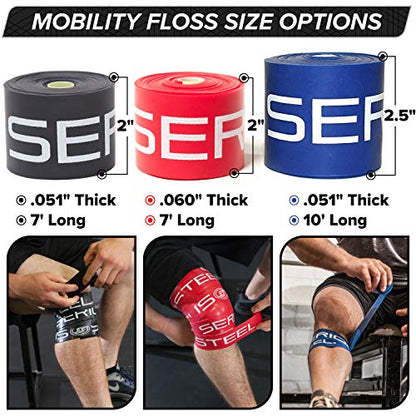 Serious Steel Mobility & Recovery (Floss) Bands |Compression Band | Tack & Flossing Band (7' L x 2" W) - color: Pair - Red