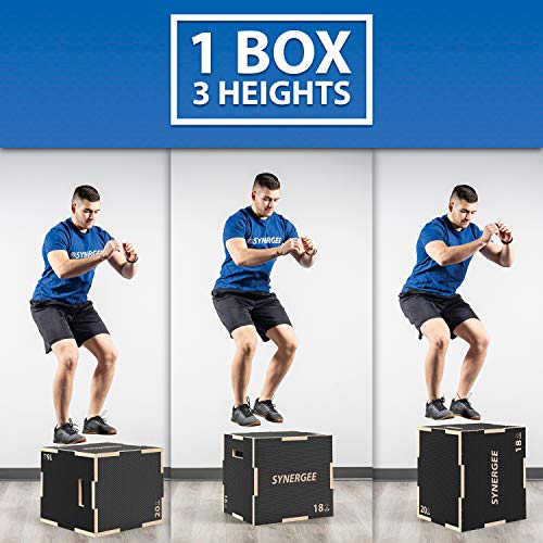 Synergee 3 in 1 Non-Slip Plyometric Box for Jump Training and Conditioning. Wooden Plyo and Soft Plyo Box All In One Jump Trainer. Sizes 20/18/16, 16/14/12 - color: Non-Slip - 20/18/16
