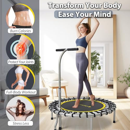 SkyBound Mini Rebounder Trampoline for Adults Foldable Fitness Rebounder with Adjustable T-Bar Handle - 40" Exercise Trampoline for Kids & Adults - Indoor Fitness Trampoline for Workout Trainer - style: Elite