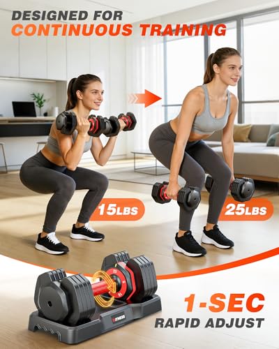 Rendpas Adjustable Dumbbells Set of 2, 5-in-1/10-in-1/16-in-1 Quick-Lock Hand Weights 25/55/80 lbs Pair, Anti-Slip Handle Free Weights Set for Home Gym Strength Training for Men Women - color: Classic-25LBS Pair-5 Weights