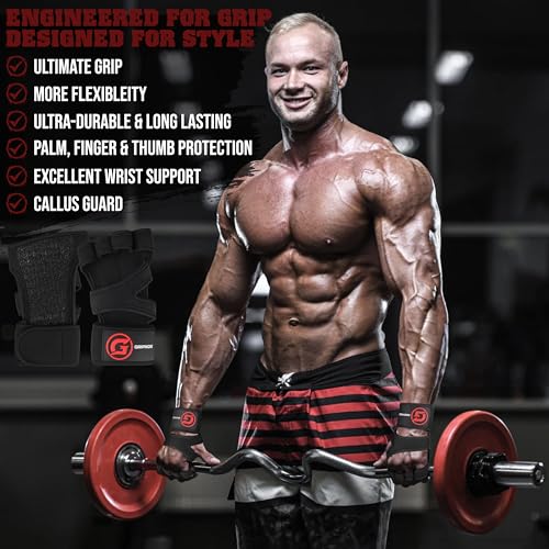 Ventilated Weight Lifting Gloves for Men & Women with Wrist Wrap Support – Padded Fingerless Gym Workout Gloves with Non-Slip Grip for Fitness, Weightlifting & Cross Training