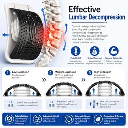 BREEV® Back Stretcher with EMS Electric Pulse Massage, Lumbar Support for Lower Back Pain Relief, Adjustable Spine Decompression Device, 108 Acupressure Nodes & Remote Control