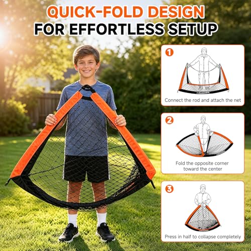 2 Pack Kids Soccer Goals for Backyard Set, 4x3 ft Pop Up Soccer Goal - color: Black Orange
