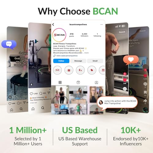 BCAN BT3 51" Octagonal Rebounder Trampoline for Adults, 450LBS Max Load Fitness Trampoline with Large Jumping Area, Silent Bungee Mini Trampoline with T-Adjustable Handle for Home Gym