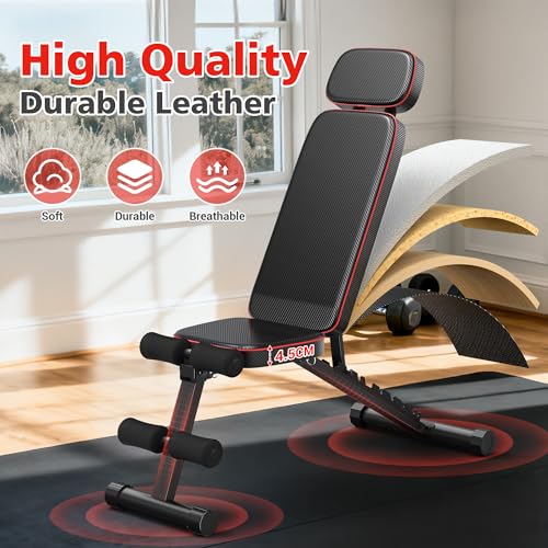 XDDIAS Workout Bench, 10 Backrests Adjustable Weight Bench with Extended Headrest, 800LBS Foldable Weight Bench for Home Gym, Incline Decline Flat Bench Compact for Small Space Training - color: Black