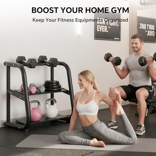 3-Tier Dumbbell Rack, Weight Rack for Dumbbells, Home Gym Storage for Dumbbells Kettlebells Yoga Mat and Balls, All in One Workout Storage, Powder Coated Finish Steel