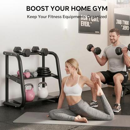 3-Tier Dumbbell Rack, Weight Rack for Dumbbells, Home Gym Storage for Dumbbells Kettlebells Yoga Mat and Balls, All in One Workout Storage, Powder Coated Finish Steel