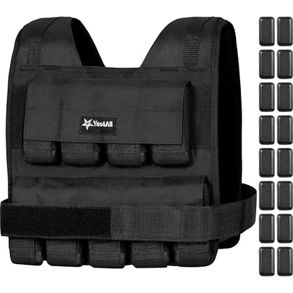 Yes4All Adjustable Weighted Vest 11-32lbs with Reflective Strip, Large Weight Vest for Strength Training for Men & Women - color: Black - 40LB, style: 2.42-40 lbs