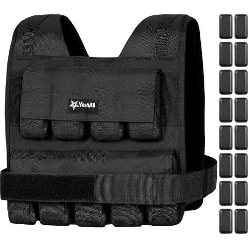 Yes4All Adjustable Weighted Vest 11-32lbs with Reflective Strip, Large Weight Vest for Strength Training for Men & Women - color: Black - 40LB, style: 2.42-40 lbs