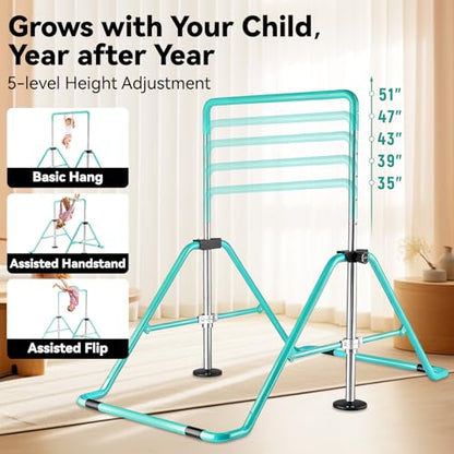 Kids Gymnastics Bar Gymnastic Equipment for Home Adjustable Height Gymnastic Training Bar Gymnastic Stuff for 3-7 Years Old Girls - color: Green