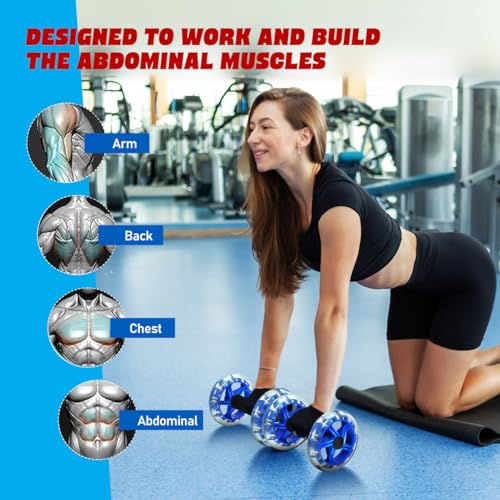 Kisangel 2-Pack Ab Roller Wheel, Dual Abdominal Exercise Equipment for Core Workout, Stable Fitness Training Device with Non-Slip Grip Handles for Home Gym, Blue