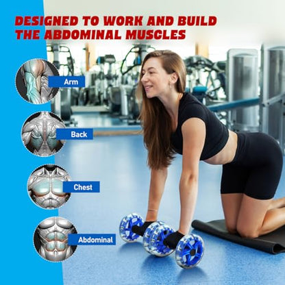 Kisangel 2-Pack Ab Roller Wheel, Dual Abdominal Exercise Equipment for Core Workout, Stable Fitness Training Device with Non-Slip Grip Handles for Home Gym, Blue