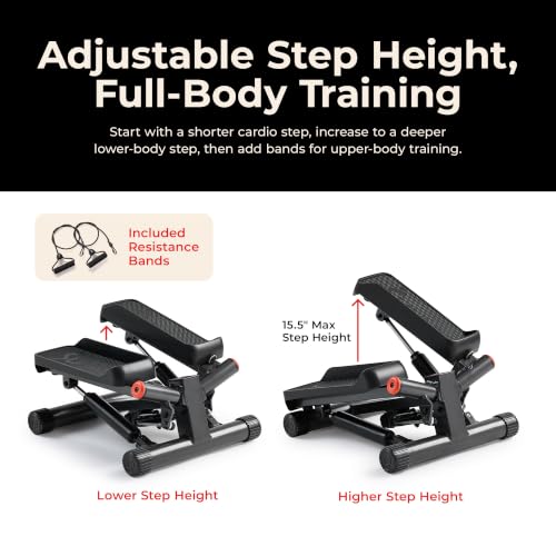 Sunny Health & Fitness Twist Stair Stepper with Resistance Bands - color: Black Matte