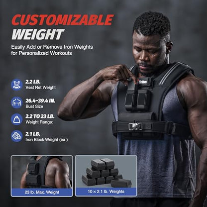 ZELUS Weighted Vest Men, 23lbs/36lbs/45lbs Adjustable Weight Vest - size: 36LB