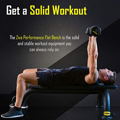 ZIVA Performance Flat Weight Utility Bench for Strength Training, Abdominal Workout – 600 lbs Capacity, 89mm Steel Tubing, High Density PU Foam Padding, Compact Design (Dim. 41x85x146 cm., 19kg)