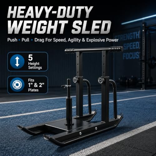 Weight Sled for Strength Training, Heavy Duty Fitness Sled with Shoulder Straps Adjustable Push Pull Sled for Speed, Agility, and Explosive Power, for 1" & 2" Plates