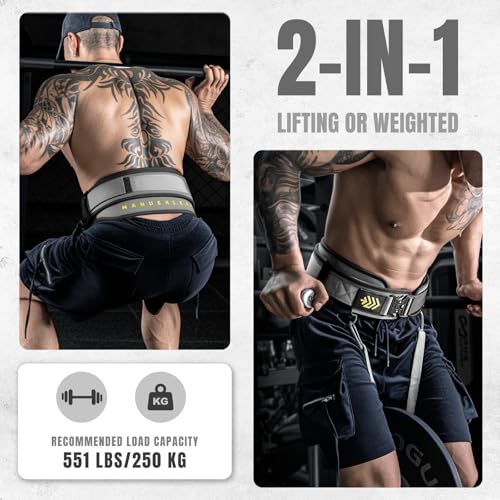 MANUEKLEAR 2-in-1 Weightlifting Belt & Dip Belt with 36.7 IN Rope, Double-Layer Weight Lifting Belts, Powerlifting Gym Weighted Belt for Pull Up Squat - color: Sleek Grey, size: L(34-37in)