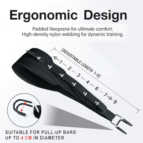 Ab Straps for Pull Up Bar with Rubber Coated Quick Hooks, Numbered Scales Adjustable Hanging Ab Slings for Leg Raises Core Workout, 300lbs Heavy Duty