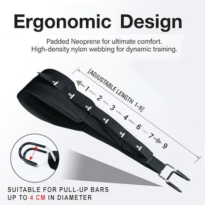 Ab Straps for Pull Up Bar with Rubber Coated Quick Hooks, Numbered Scales Adjustable Hanging Ab Slings for Leg Raises Core Workout, 300lbs Heavy Duty