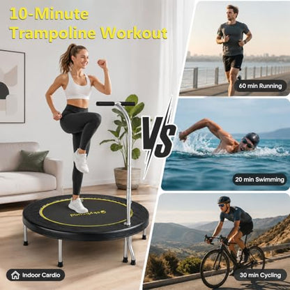SkyBound Mini Rebounder Trampoline for Adults Foldable Fitness Rebounder with Adjustable T-Bar Handle - 40" Exercise Trampoline for Kids & Adults - Indoor Fitness Trampoline for Workout Trainer - style: Premium