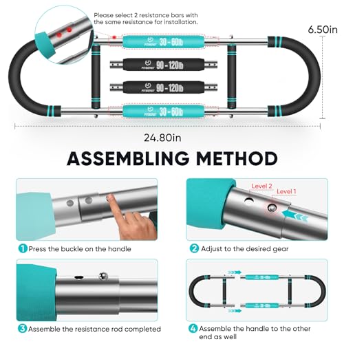 FitBeast Twister Arm Trainer, 4 Progressive Resistance Levels (30-120 lbs), 4-Spring Adjustable Arm & Chest Workout Equipment, Upper Body Strength Training Equipment for Home Gym