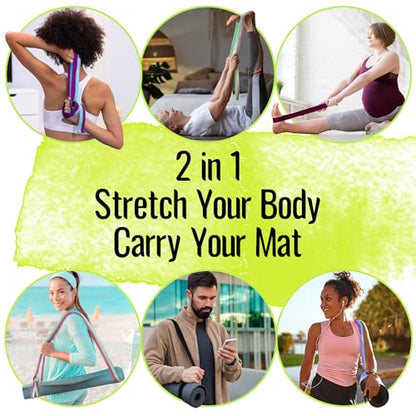 TECEUM 2 IN 1 Yoga & Mat Strap for Stretching – Cotton – 6/8/10 ft - color: Bright Green, size: 8 ft
