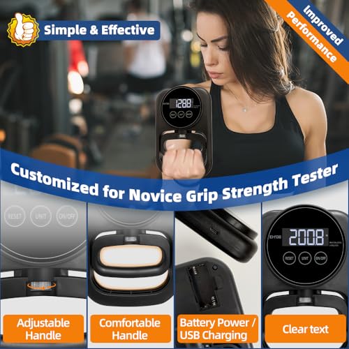 Grip Strength Tester Hand Gripper - Grip Strength Trainer Hand Dynamometer Handheld Meter LED Display Comfortable 265 Lbs / 120 Kgs Finger Strengthener for Sports Home School Gym Use