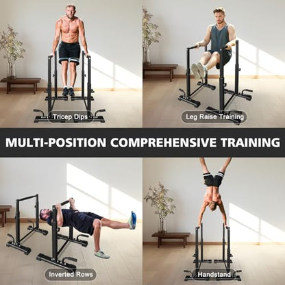 Dip Bar Station Set | 1200LBS Heavy-Duty Parallettes Bars with 6-Level Adjustable Pull-Up Bars | Full-Body Workout Fitness Equipment | Extra Push-Up Handles Included | Sturdy Steel Frame with Non-Slip Feet | Ideal for Home Gym, Calisthenics & Strength Tra