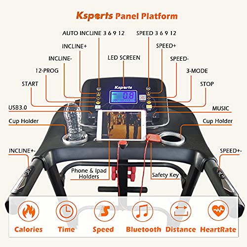 Foldable 16.5 Inch Cardio Fitness Portable Treadmill with Bluetooth Connectivity, LCD Display, and Tracking Apps for Home Gym Equipment, Black - color: Black Large