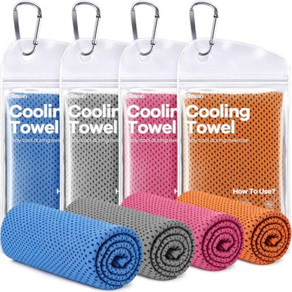 ROXUN Cooling Towels, 4 Pack (40''x12'') Chilly Ice Rags for Neck and Face - color: Gray+blue+pink+orange