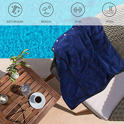 SINLAND Mens Bath Towel Wrap for Sauna Shower, Navy Blue, 24x63In - color: Navy Blue