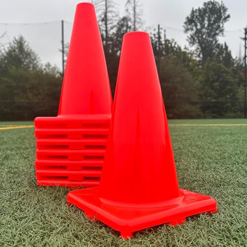 LVL10 Pro Training Cones - 12" Large Soccer Cones for Sports Training - for Basketball, Football, Basketball and Agility Drills - Soccer Field Markers that Won't Crack, Slide or Fly