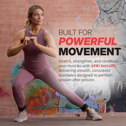 SPRI Xercuff Leg Resistance Band Exercise Cord with Non-Slip Padded Ankle Cuffs (All Bands Sold Separately) Portable for the Gym or At Home Workout Equipment - style: Red (Medium)