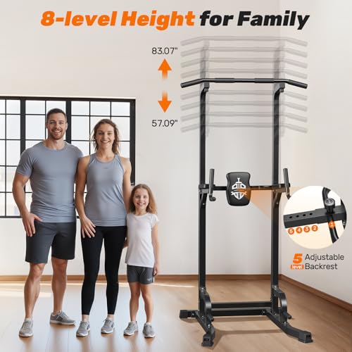 Sportsroyals Power Tower Pull Up Bar Station, 450LBS Stable Pull Up Dip Station for Home Gym Strength Training Equipment | FED Fitness - color: Black