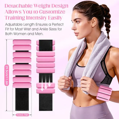 Wrist Weights Set, 2Pack Adjustable Ankle Weights for Women/Men(1 lb Each), Silicone Weighted Bangles for Yoga, Pilates, Running & Walking, Arm & Leg Weights - color: Pink