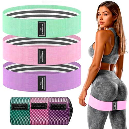 Wide Fabric Resistance Bands for Working Out | 3 Strength Level Non-Slip Exercise Booty Bands for Women & Men | Comes with a Bag and Tape Measure | for Gym, Yoga, Pilates