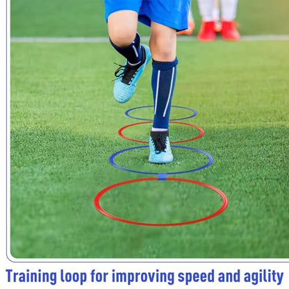 Shappy 50 Pcs Agility Rings with Storage Bags 15 Inch Agility Exercise Rings Training Hoops Plastic Speed Jumping Hoops for Gymnastics Sports Soccer Football Practice Games - color: Red, Blue
