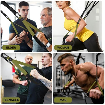 Home Resistance Training Kit with Adjustable Suspension Straps for Workouts - color: Army Green
