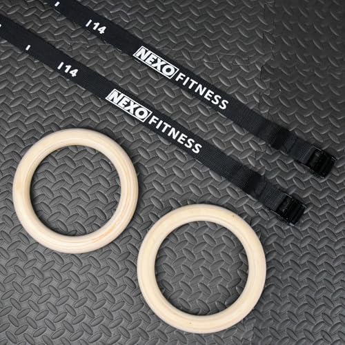 Wooden Gymnastics Rings Strong Strap with Measurements - Perfect for Bodyweight Training