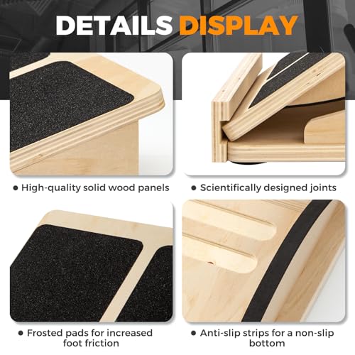 2-in-1 Wooden Balance Board and Slant Board for Adults, 15-35° Angle