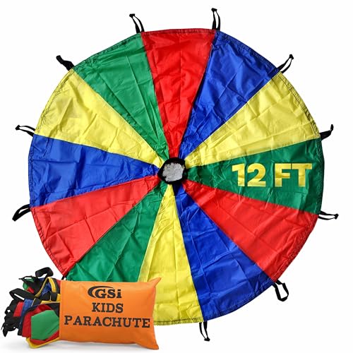 GSi Kids Play Parachute Rainbow Parachute Toy Tent Game for Children Gymnastics Cooperative Play and Outdoor Playground Activities (12 Feet) - size: 12 Feet