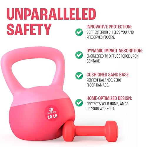 Soft Kettlebells, Serenilite Kettlebell Sets, Kettle Bell Sets for Women & Men, Safe Strength Training Kettlebells, Kettlebell Weights for Home Workouts & More (5 LB Purple - 10 LB Red)